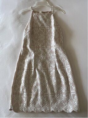 Forever 21 Cream Floral Lace Dress with Scalloped Hem